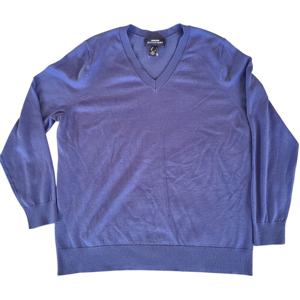Lands End Outfitters Womens V-Neck Sweater L Blue Acrylic & Nylon Blend
